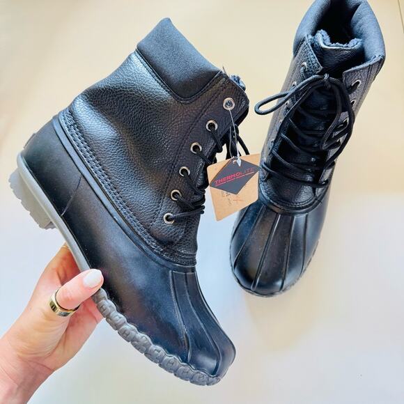 MENS WEATHERPROOF Black Leather Rubber Lace Up Snow Rain Ankle Boot Boots Shoes - Picture 5 of 11